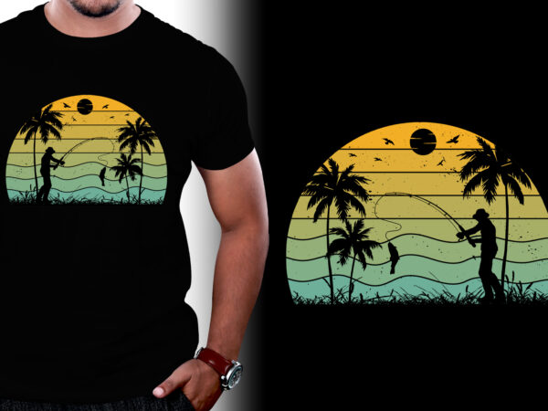 Fishing Sunset Colorful T-Shirt Design,Fishing,Fishing Silhouette