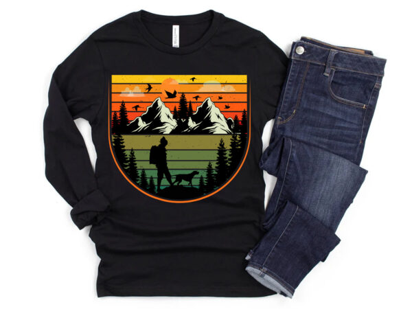 Hiking retro vintage sunset t-shirt design