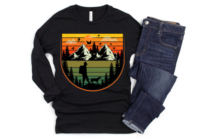 Hiking Retro Vintage Sunset T-Shirt Design