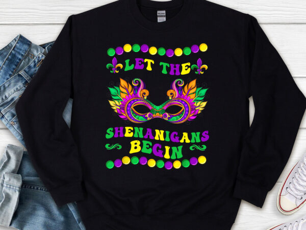 Let the shenanigans begin mardi gras mask retro groovy nl t shirt vector graphic