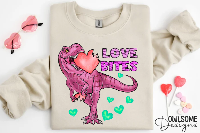 Love Bites T-Rex Valentine PNG