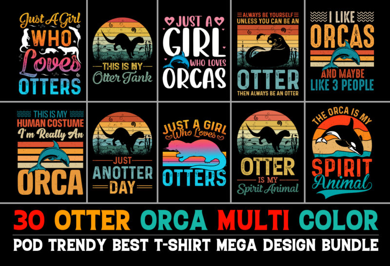 Otter Orca T-Shirt Design Bundle