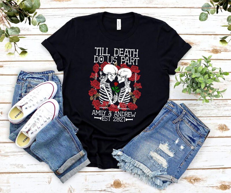 Personalized Skeleton Couple Till Death Do Us Part PNG, Custom Skeleton Digital Download, Gothic Skull Honeymoon Wedding Anniversary NL