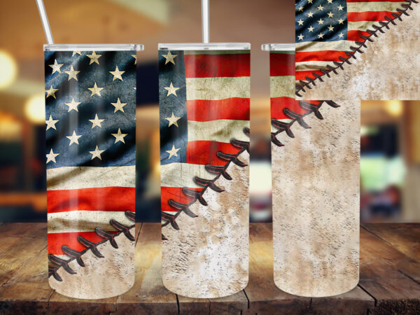 American flag baseball 20oz tumbler design, vintage baseball tumbler, american flag, baseball lover, vintage american flag tumbler design t637