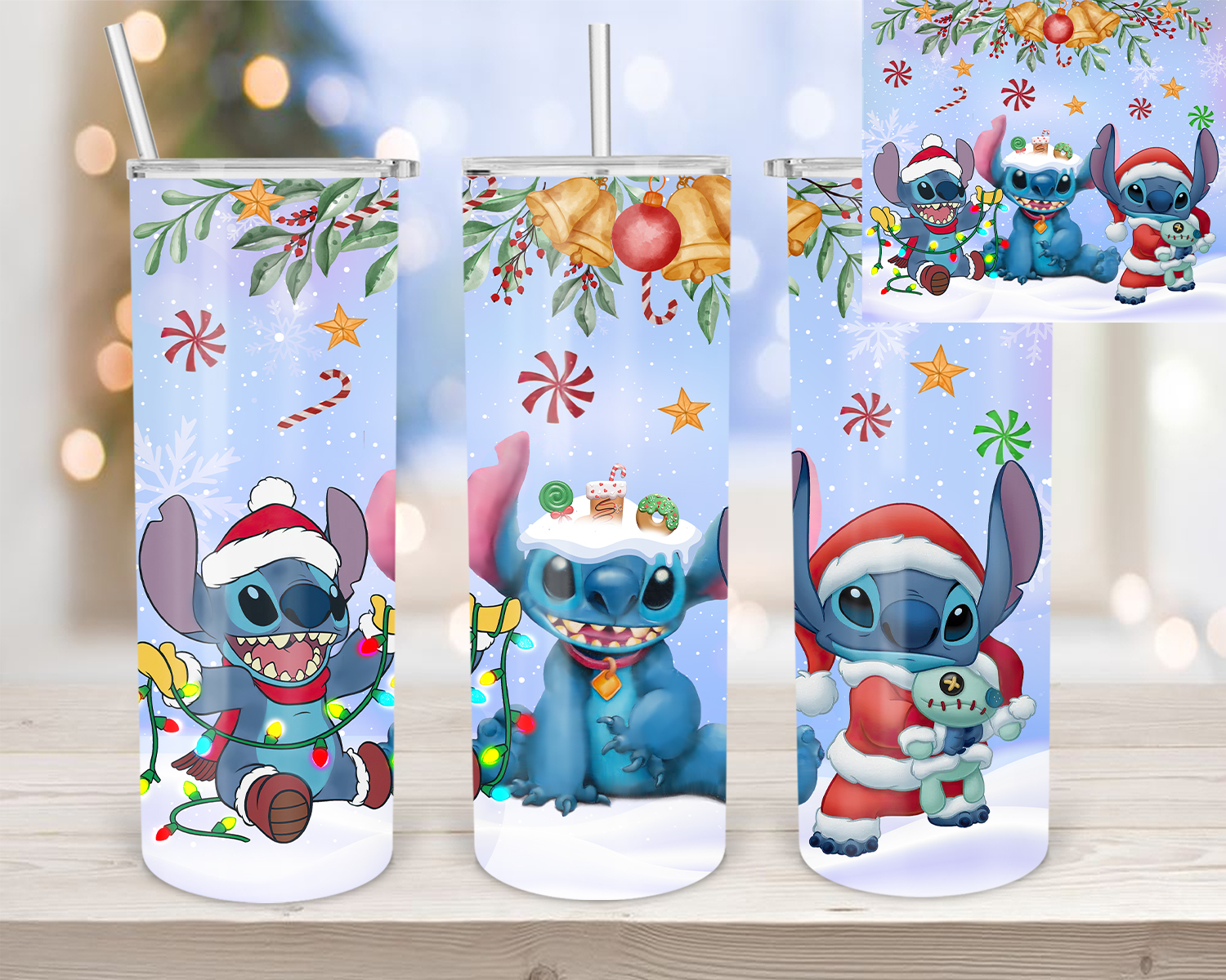 Christmas Cartoon Stitch 40 oz 2 piece Tumbler Wrap 