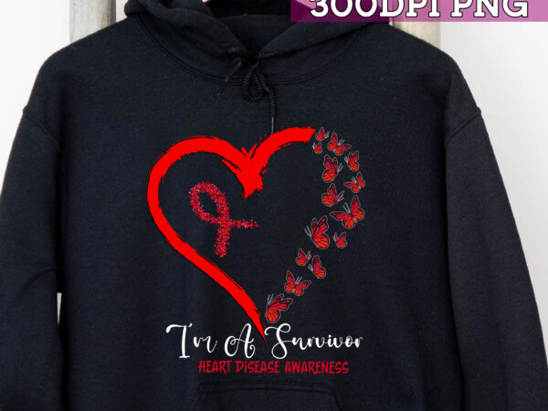 Red butterfly heart i_m a survivor heart disease awareness nc t shirt design online