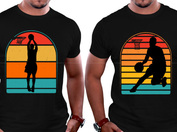 Retro vintage sunset basketball t-shirt graphic