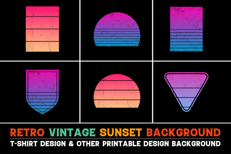 Sunset Retro Vintage Grunge Background Bundle for T-Shirt Design