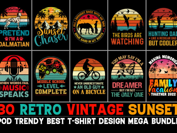 Retro vintage sunset t-shirt design bundle