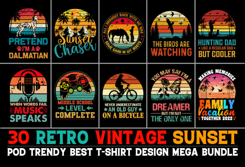 Retro Vintage Sunset T-Shirt Design Bundle