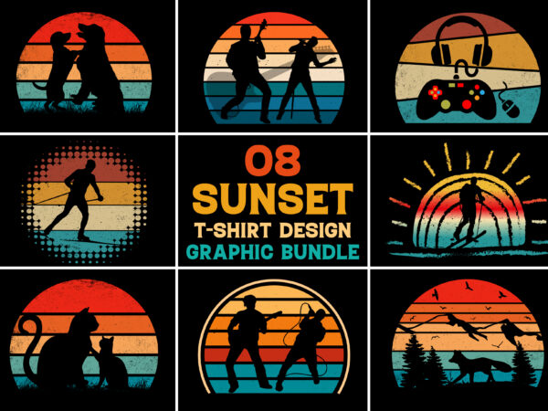 Retro vintage sunset t-shirt graphic bundle