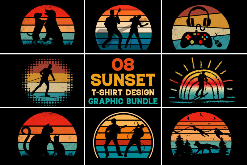 Retro Vintage Sunset T-Shirt Graphic Bundle