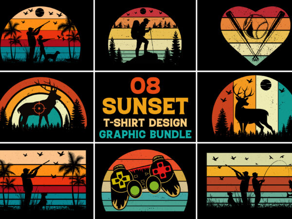 Retro vintage sunset t-shirt graphic bundle