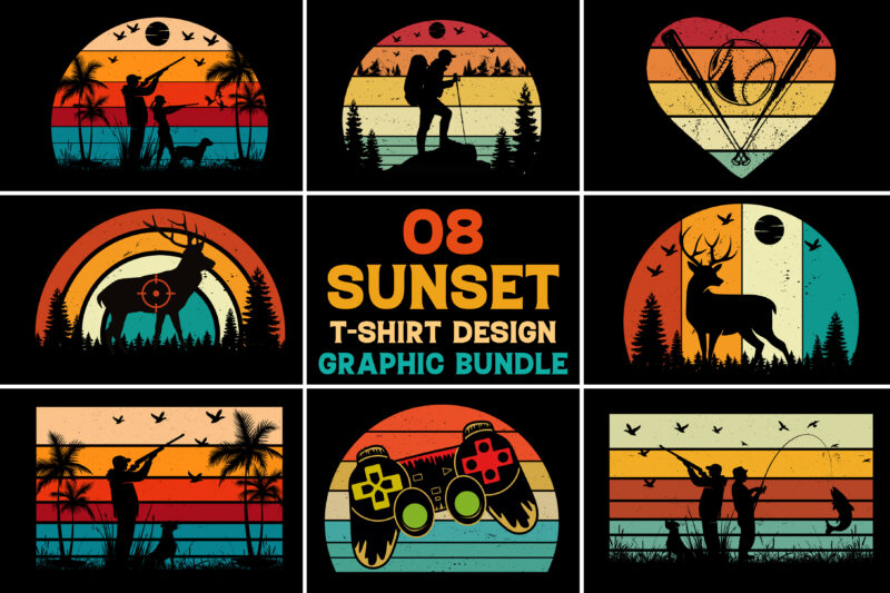 Retro Vintage Sunset T-Shirt Graphic Bundle