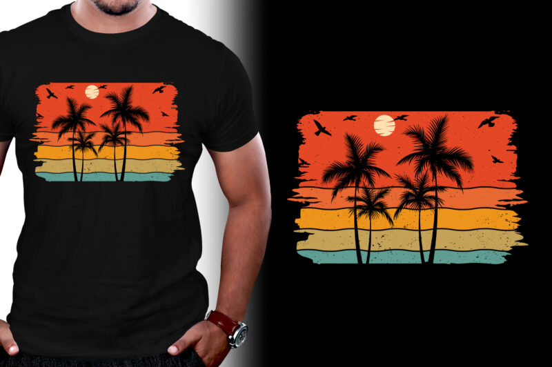 Retro Vintage Sunset T-Shirt Design Graphic Bundle