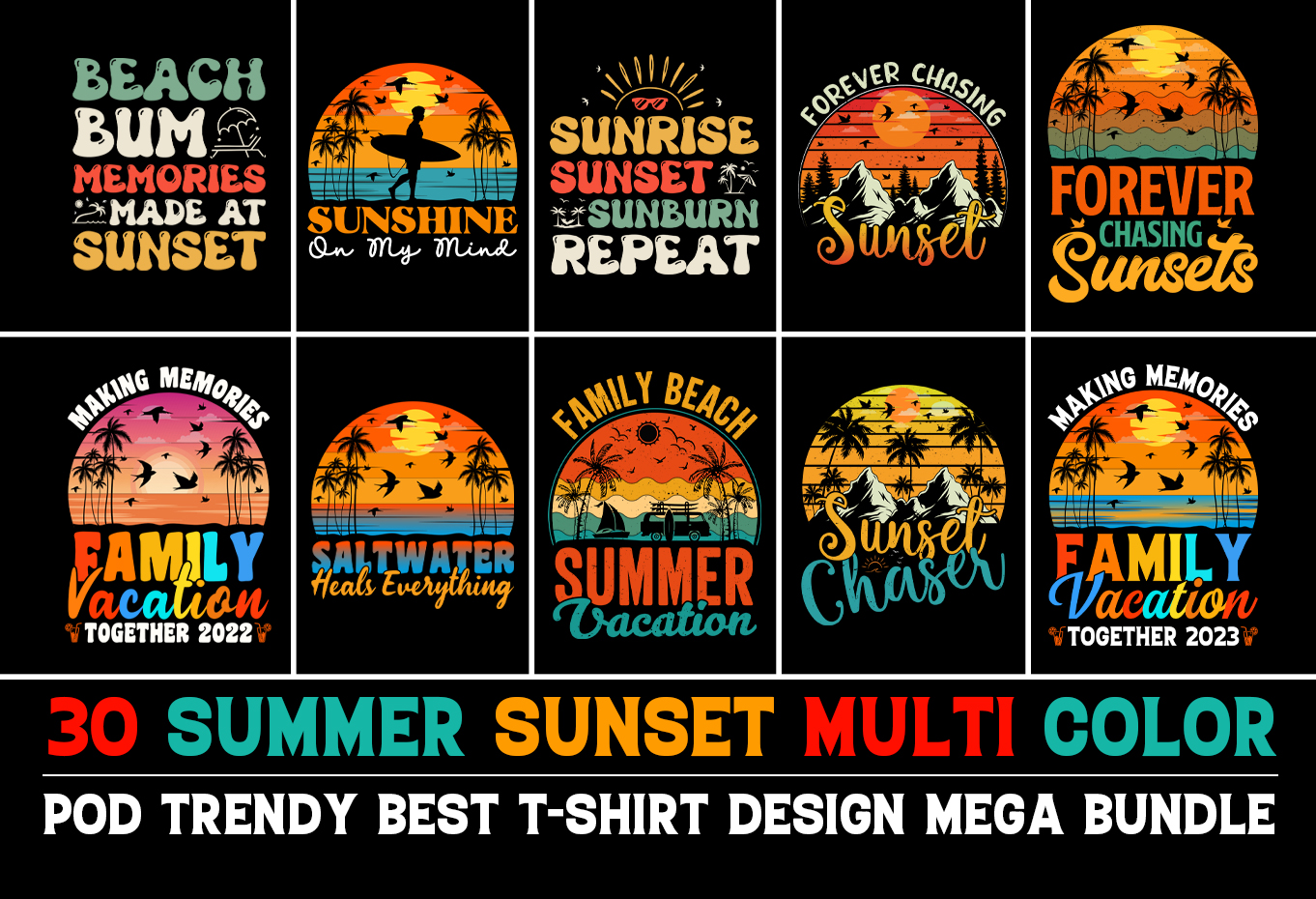 Summer Sunset T-Shirt Design Bundle - Buy t-shirt designs