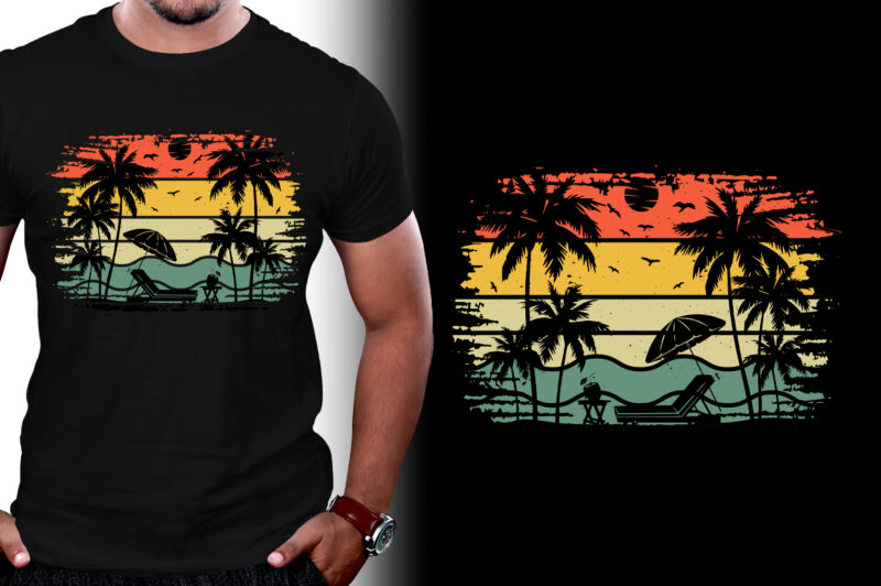 Sunset Retro Vintage T-Shirt Design Graphic Bundle