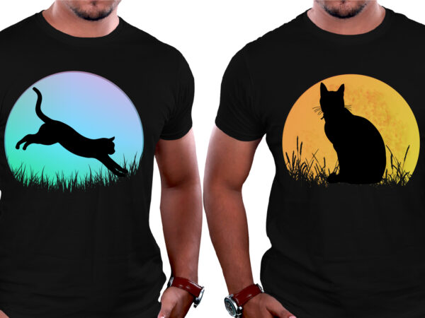 Sunset colorful cat t-shirt graphic