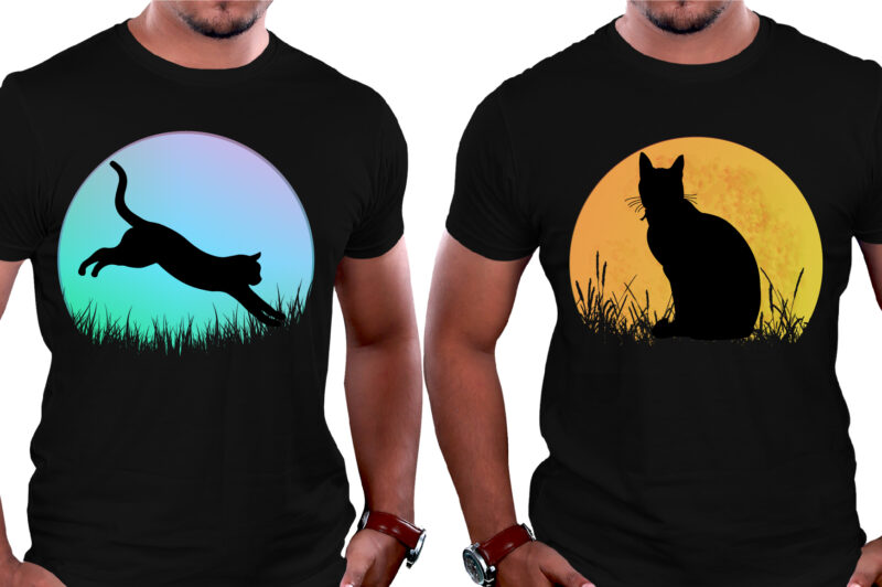 Sunset Colorful Cat T-Shirt Graphic