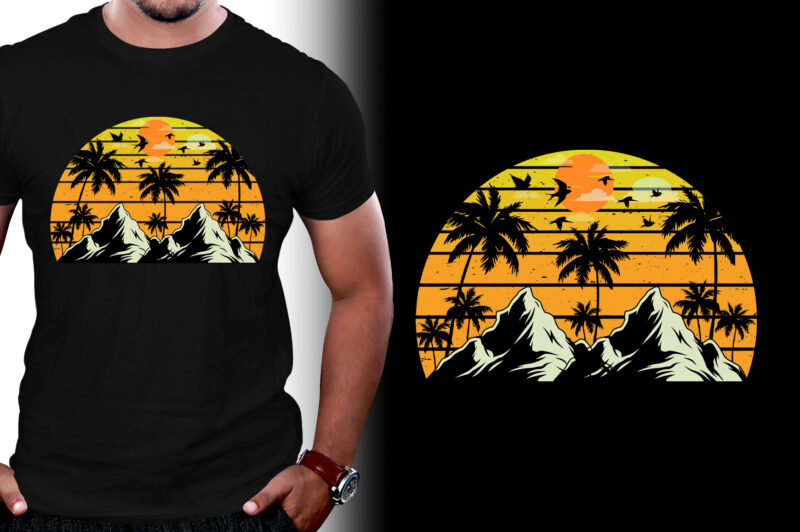 Sunset Retro Vintage T-Shirt Design Graphic Bundle