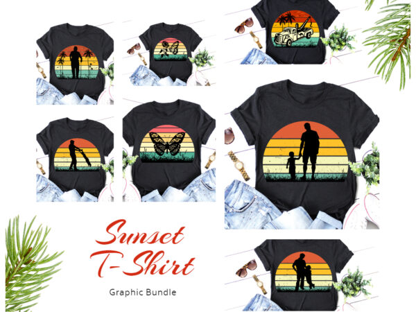 Sunset colorful t-shirt graphic bundle