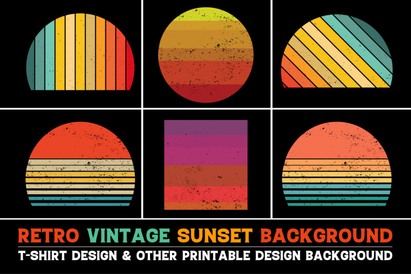 Sunset Vintage Retro Grunge Background Bundle for T-Shirt Design