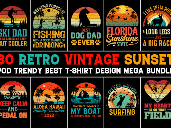 Sunset retro vintage t-shirt design bundle