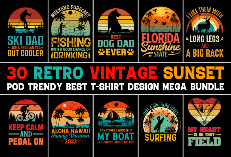 Sunset Retro Vintage T-Shirt Design Bundle