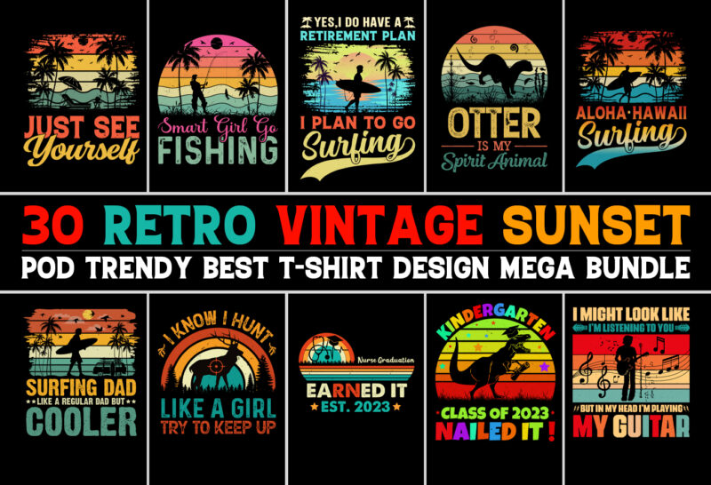 Sunset Retro Vintage T-Shirt Design Bundle