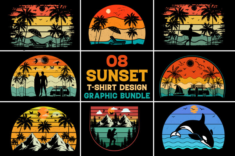 Sunset Retro Vintage T-Shirt Design Graphic