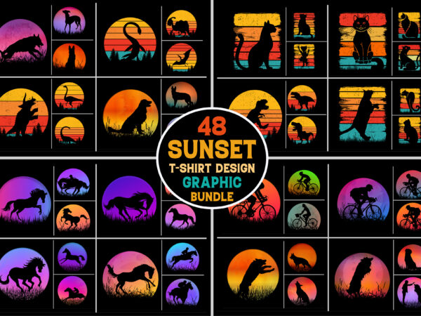 Sunset retro vintage t-shirt design graphic bundle