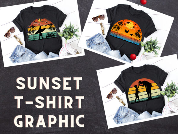 Sunset retro vintage t-shirt graphic bundle