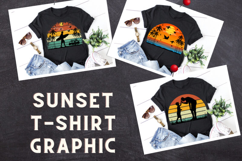 Sunset Retro Vintage T-Shirt Graphic Bundle