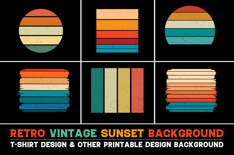 Sunset Retro Vintage Grunge Background Bundle for T-Shirt Design