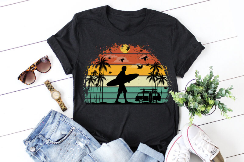 Surfing Retro Vintage Sunset Graphic