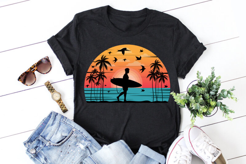 Surfing Retro Vintage Sunset Graphic