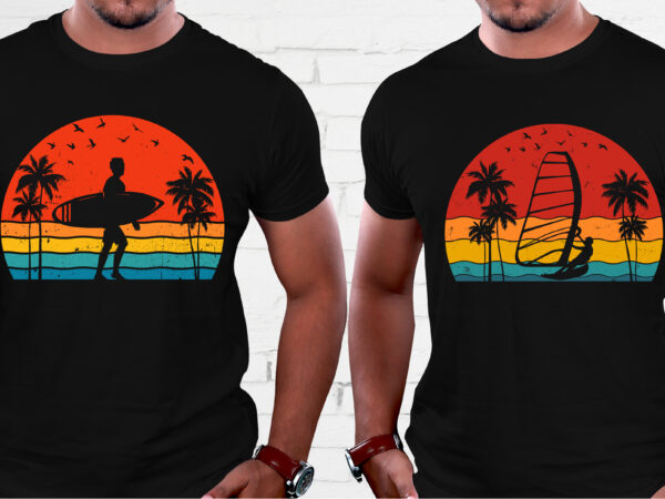 Surfing retro vintage sunset t-shirt graphic
