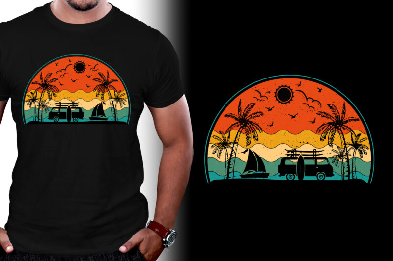 Sunset Retro Vintage T-Shirt Design Graphic Bundle