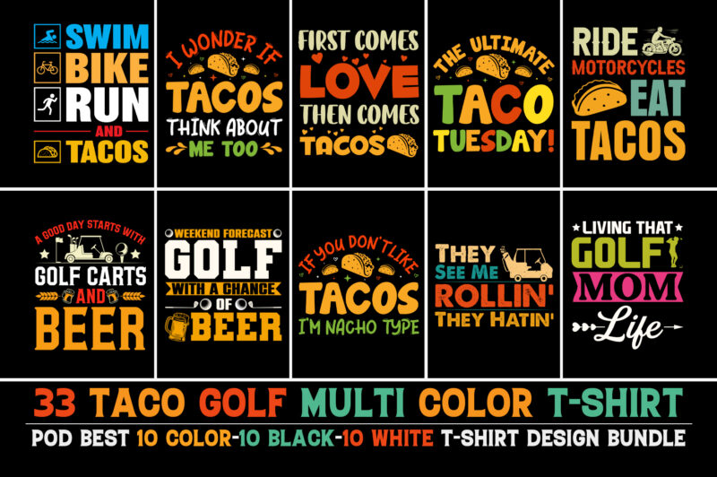 Taco Golf T-Shirt Design Bundle
