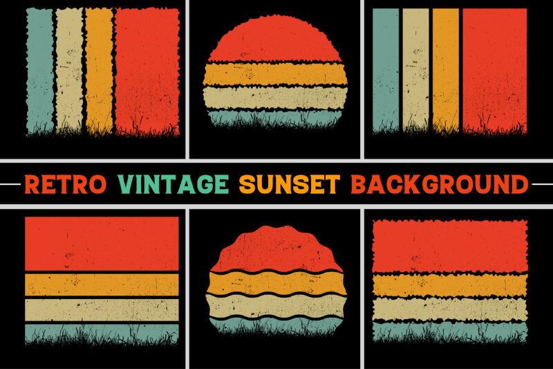 Retro Vintage Sunset Grunge T-Shirt Design Background Bundle