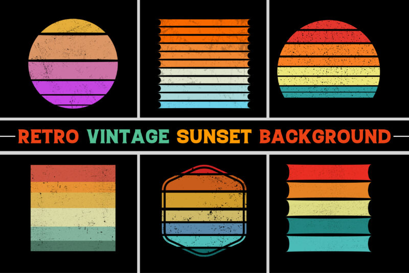 Retro Vintage Sunset Grunge T-Shirt Design Background Bundle