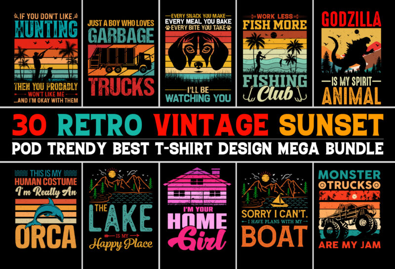 Vintage Sunset T-Shirt Design Bundle