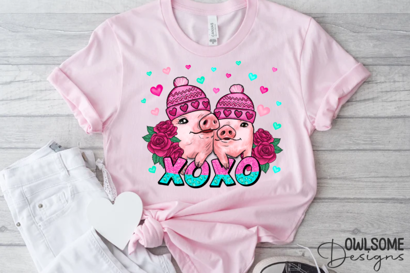 XOXO Pig Valentine PNG Sublimation