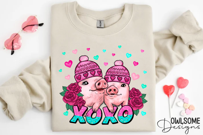 XOXO Pig Valentine PNG Sublimation