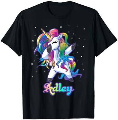 Adley name personalized custom rainbow unicorn dabbing t shirt men