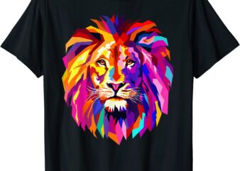 cool lion head design with bright colorful t shirt men