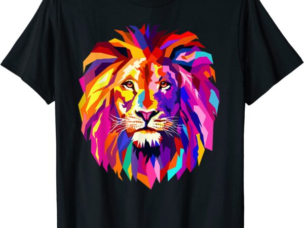 Cool lion head design with bright colorful t shirt men