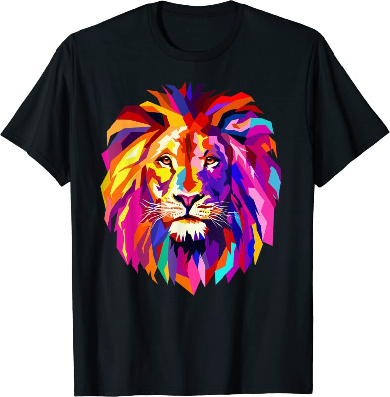 cool lion head design with bright colorful t shirt men