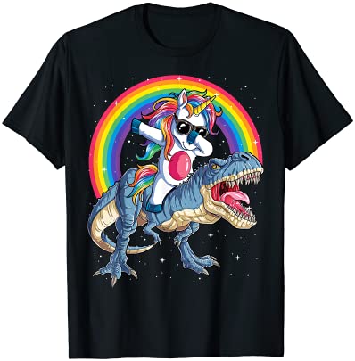 Dabbing Unicorn Dinosaur T Rex Boys Girls Rainbow Galaxy T Shirt Men 