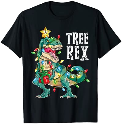 Dinosaur christmas tree rex pajamas men boys xmas lights t shirt men